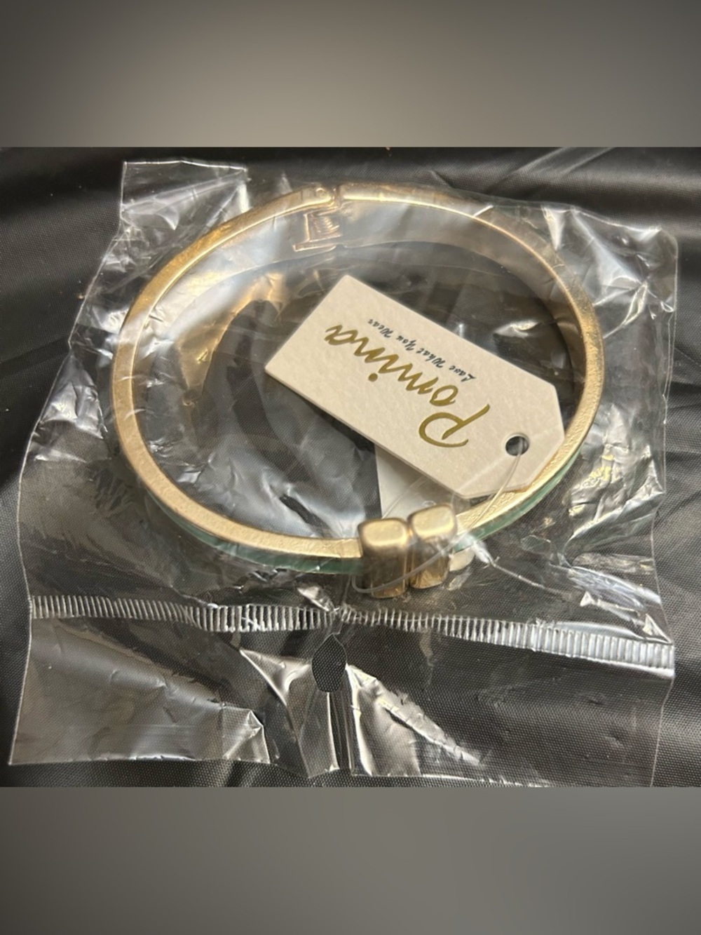 Romina Gold-Tone Bangle Bracelet with Mint Green Accent - Picture 3 of 3